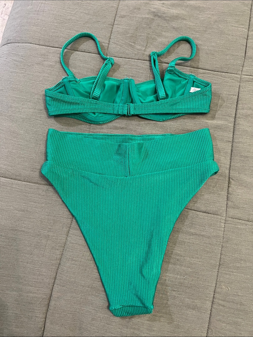 aerie Emerald Ribbed High-Cut Cheeky Bikini Bottom - Picture 4 of 4